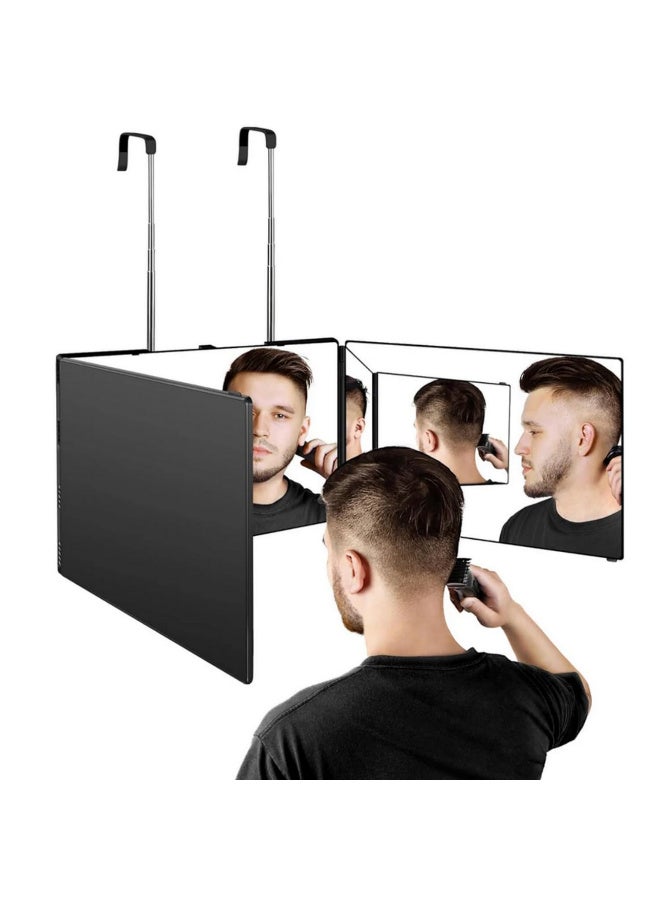 3 Way LED Vanity Mirror 360 Degree Rotation with Telescoping Hook for Hair Cutting Portable Trifold Makeup Travel Mirror Height Adjustable - Image 1